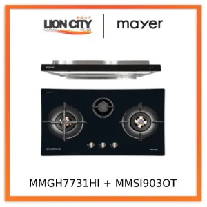Mayer MMGH7731HI 76cm 3 Burner Glass Gas Hob   MMSI903OT Cm Semi-integrated Hood With Oil Tray