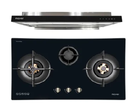 Mayer MMGH7731HI 76cm 3 Burner Glass Gas Hob   MMSI903OT Cm Semi-integrated Hood With Oil Tray