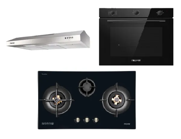 Mayer MMGH7731HI 76cm 3 Burner Glass Gas Hob   MMSL901SM 90 Cm Slimline Hood   MMDO8R 60 cm Built-in Oven with Smoke Ventilation