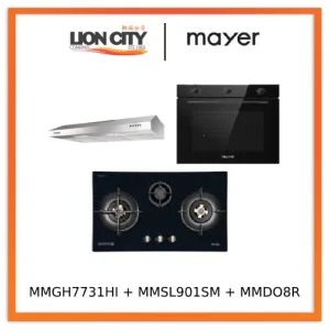 Mayer MMGH7731HI 76cm 3 Burner Glass Gas Hob   MMSL901SM 90 Cm Slimline Hood   MMDO8R 60 cm Built-in Oven with Smoke Ventilation