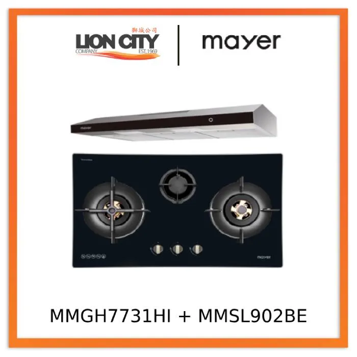 Mayer MMGH7731HI 76cm 3 Burner Glass Gas Hob   MMSL902BE  90cm Slimline Hood