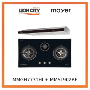 Mayer MMGH7731HI 76cm 3 Burner Glass Gas Hob   MMSL902BE  90cm Slimline Hood