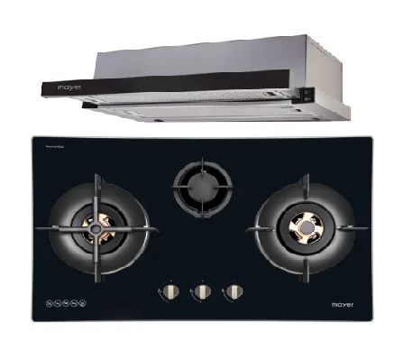 Mayer MMGH7731HI 76cm 3 Burner Glass Gas Hob   MMTH90 Telescopic Hood