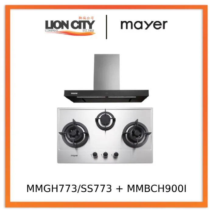 Mayer MMGH773/SS773 Built-In Gas Hob 3 Burners   MMBCH900I Chimney Hood