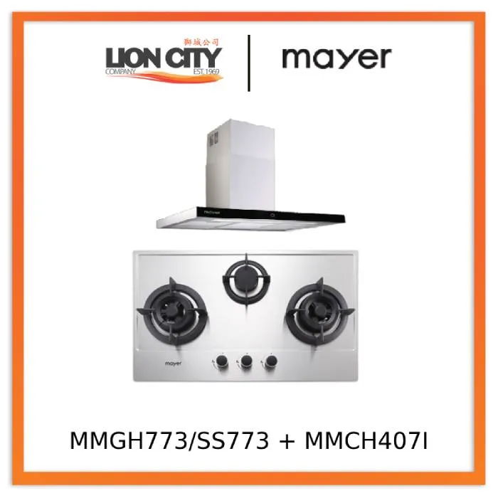 Mayer MMGH773/SS773 Built-In Gas Hob 3 Burners   MMCH407I 90cm Chimney Hood