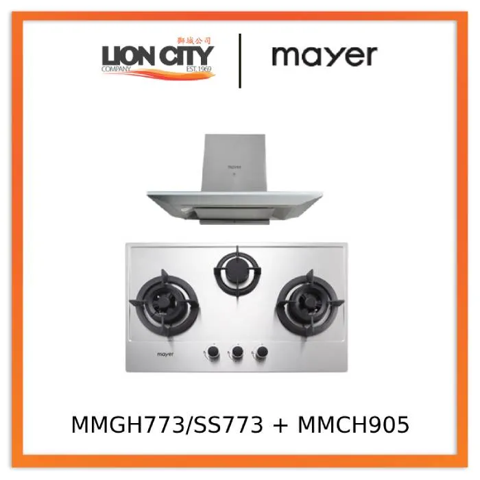 Mayer MMGH773/SS773 Built-In Gas Hob 3 Burners   MMCH905 90cm Chimney Hood
