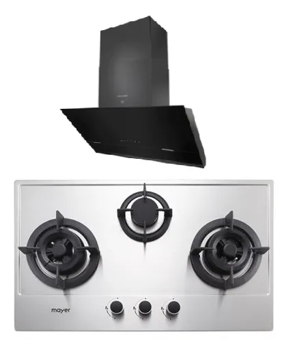 Mayer MMGH773/SS773 Built-In Gas Hob 3 Burners   MMSH8099-L Angled Chimney Hood