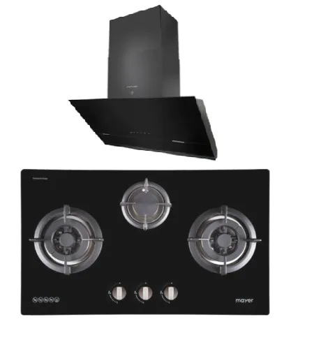 Mayer MMGH773/SS773 Built-In Gas Hob 3 Burners   MMSH8099-L Angled Chimney Hood