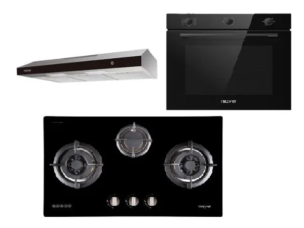 Mayer MMGH773/SS773 Built-In Gas Hob 3 Burners   MMSL902BE 90cm Slimline Hood   MMDO8R 60 cm Built-in Oven with Smoke Ventilation