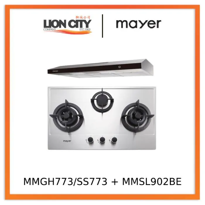 Mayer MMGH773/SS773 Built-In Gas Hob 3 Burners   MMSL902BE 90cm Slimline Hood