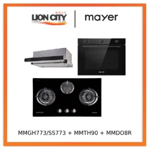 Mayer MMGH773/SS773 Built-In Gas Hob 3 Burners   MMTH90 Telescopic Hood (90CM)   MMDO8R 60 cm Built-in Oven with Smoke Ventilation