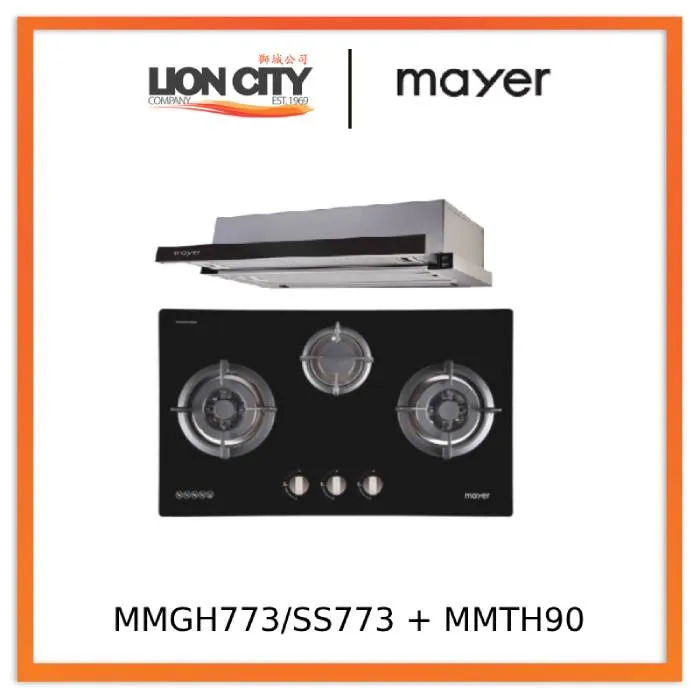 Mayer MMGH773/SS773 Built-In Gas Hob 3 Burners   MMTH90 Telescopic Hood (90CM)