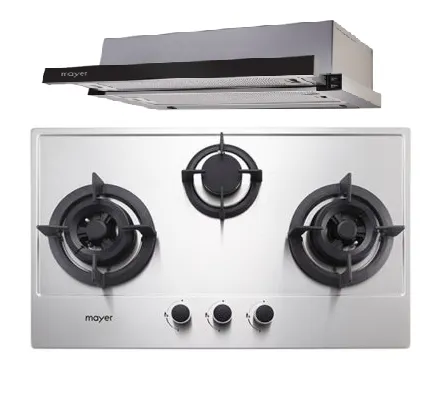 Mayer MMGH773/SS773 Built-In Gas Hob 3 Burners   MMTH90 Telescopic Hood (90CM)