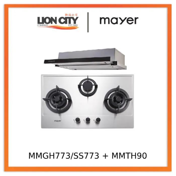 Mayer MMGH773/SS773 Built-In Gas Hob 3 Burners   MMTH90 Telescopic Hood (90CM)