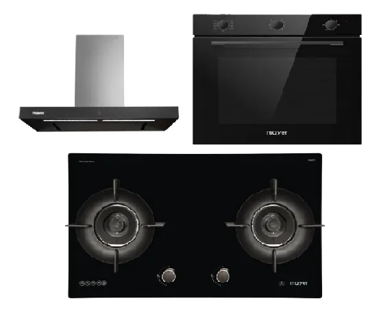 Mayer MMGH792HE 76cm 2 Burner Glass Gas Hob   MMBCH900I Chimney Hood   MMDO8R 60 cm Built-in Oven with Smoke Ventilation