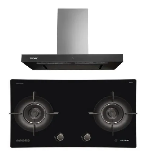 Mayer MMGH792HE 76cm 2 Burner Glass Gas Hob   MMBCH900I Chimney Hood