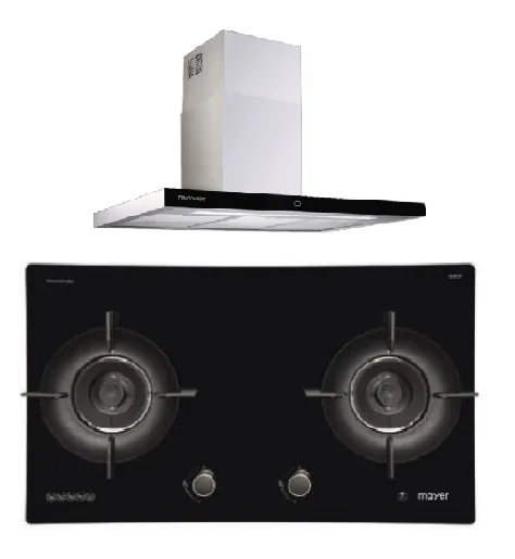 Mayer MMGH792HE 76cm 2 Burner Glass Gas Hob   MMCH407I 90cm Chimney Hood