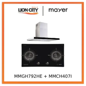 Mayer MMGH792HE 76cm 2 Burner Glass Gas Hob   MMCH407I 90cm Chimney Hood