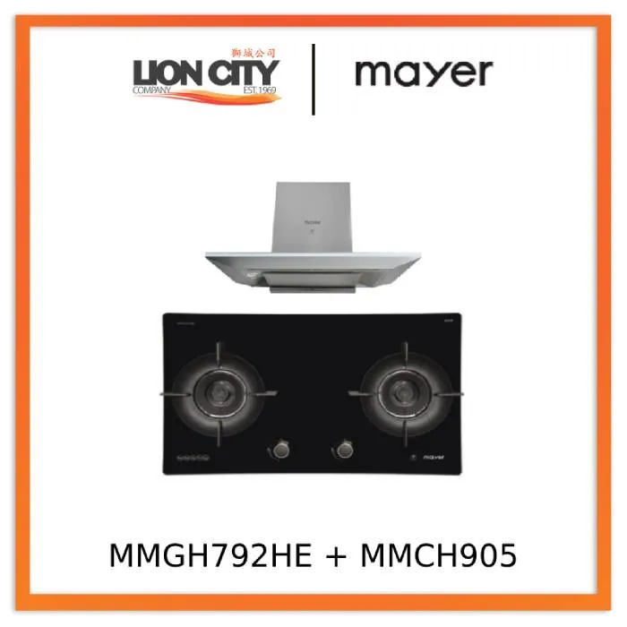 Mayer MMGH792HE 76cm 2 Burner Glass Gas Hob   MMCH905 90cm Chimney Hood