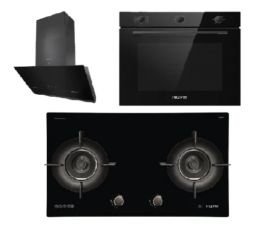 Mayer MMGH792HE 76cm 2 Burner Glass Gas Hob   MMSH8099-L Angled Chimney Hood   MMDO8R 60 cm Built-in Oven with Smoke Ventilation