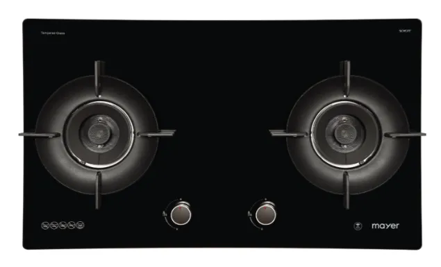 Mayer MMGH792HE 76cm 2 Burner Glass Gas Hob   MMSH8099-L Angled Chimney Hood   MMDO8R 60 cm Built-in Oven with Smoke Ventilation