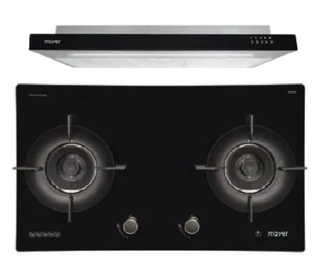 Mayer MMGH792HE 76cm 2 Burner Glass Gas Hob    MMSI900LEDHS 90cm Semi-integrated Slimline Hood