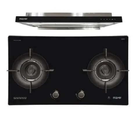 Mayer MMGH792HE 76cm 2 Burner Glass Gas Hob   MMSI903OT Cm Semi-integrated Hood With Oil Tray