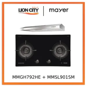 Mayer MMGH792HE 76cm 2 Burner Glass Gas Hob   MMSL901SM 90 Cm Slimline Hood