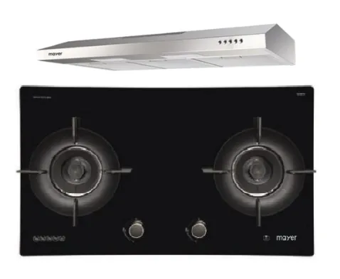 Mayer MMGH792HE 76cm 2 Burner Glass Gas Hob   MMSL901SM 90 Cm Slimline Hood