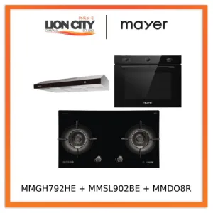 Mayer MMGH792HE 76cm 2 Burner Glass Gas Hob   MMSL902BE  90cm Slimline Hood   MMDO8R 60 cm Built-in Oven with Smoke Ventilation