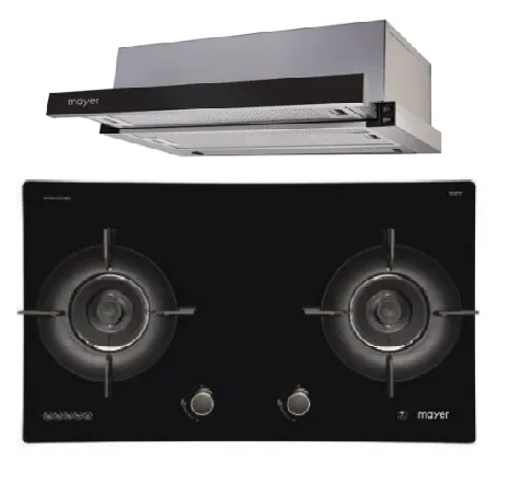 Mayer MMGH792HE 76cm 2 Burner Glass Gas Hob   MMTH90 Telescopic Hood