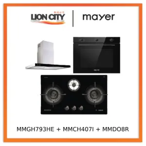 Mayer MMGH793HE 76cm 3 Burner Gas Hob   MMCH407I 90cm Chimney Hood   MMDO8R 60 cm Built-in Oven with Smoke Ventilation