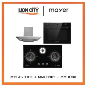 Mayer MMGH793HE 76cm 3 Burner Gas Hob   MMCH905 90cm Chimney Hood   MMDO8R 60 cm Built-in Oven with Smoke Ventilation