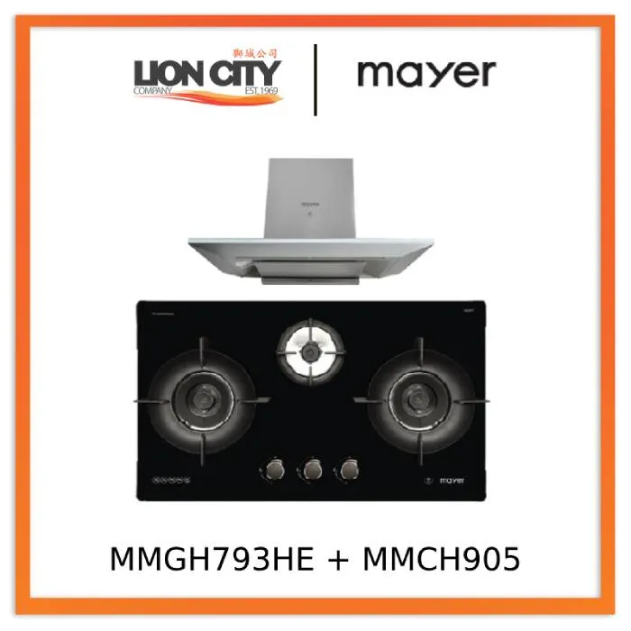 Mayer MMGH793HE 76cm 3 Burner Gas Hob   MMCH905 90cm Chimney Hood