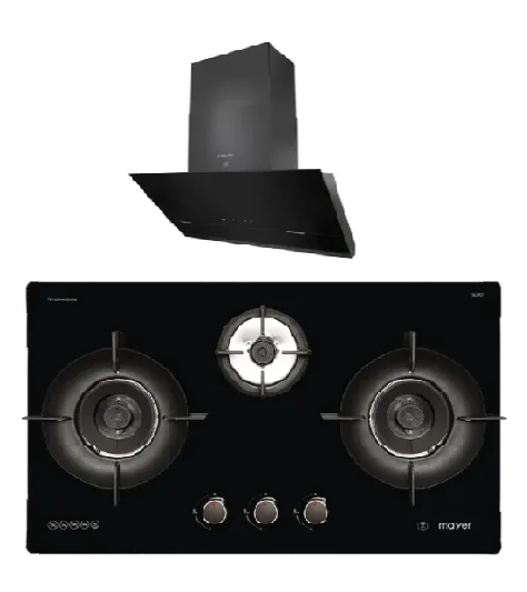 Mayer MMGH793HE 76cm 3 Burner Gas Hob   MMSH8099-L Angled Chimney Hood