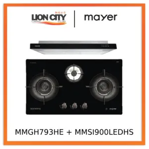 Mayer MMGH793HE 76cm 3 Burner Gas Hob   MMSI900LEDHS 90cm Semi-integrated Slimline Hood