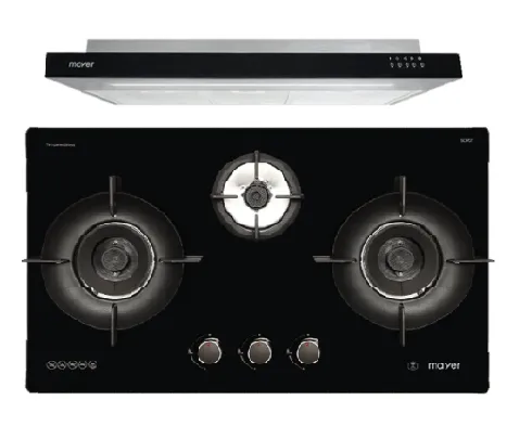 Mayer MMGH793HE 76cm 3 Burner Gas Hob   MMSI900LEDHS 90cm Semi-integrated Slimline Hood
