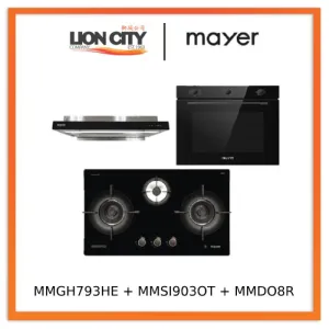 Mayer MMGH793HE 76cm 3 Burner Gas Hob   MMSI903OT Cm Semi-integrated Hood With Oil Tray   MMDO8R 60 cm Built-in Oven with Smoke Ventilation