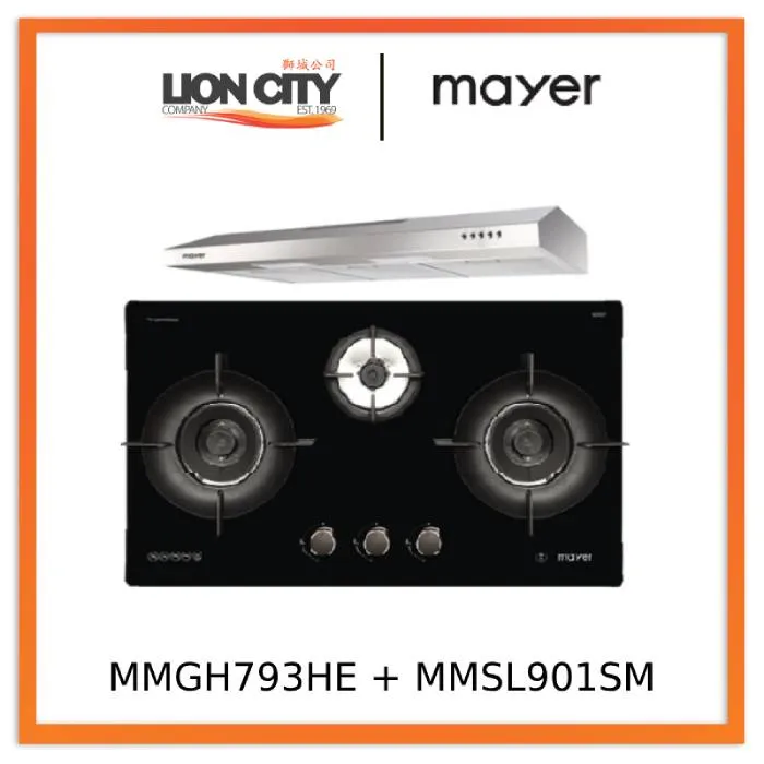 Mayer MMGH793HE 76cm 3 Burner Gas Hob   MMSL901SM 90 Cm Slimline Hood
