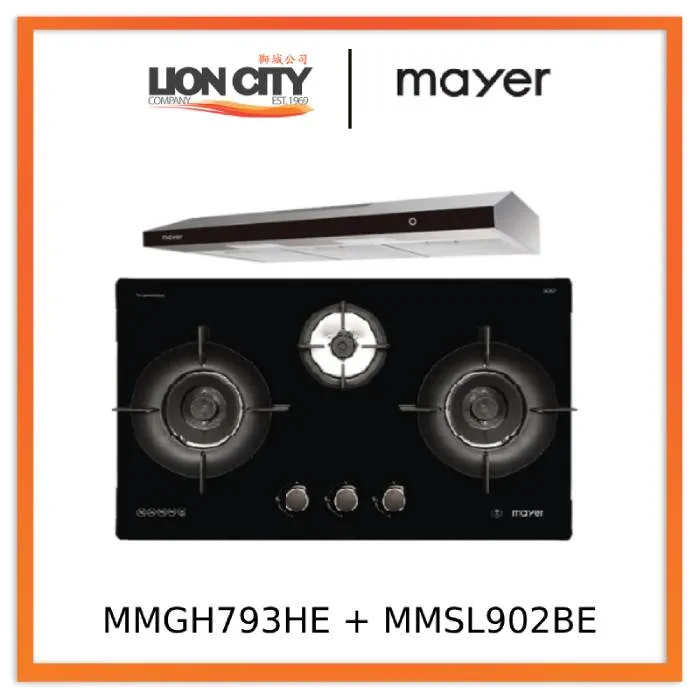 Mayer MMGH793HE 76cm 3 Burner Gas Hob   MMSL902BE  90cm Slimline Hood