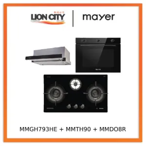 Mayer MMGH793HE 76cm 3 Burner Gas Hob   MMTH90 Telescopic Hood   MMDO8R 60 cm Built-in Oven with Smoke Ventilation