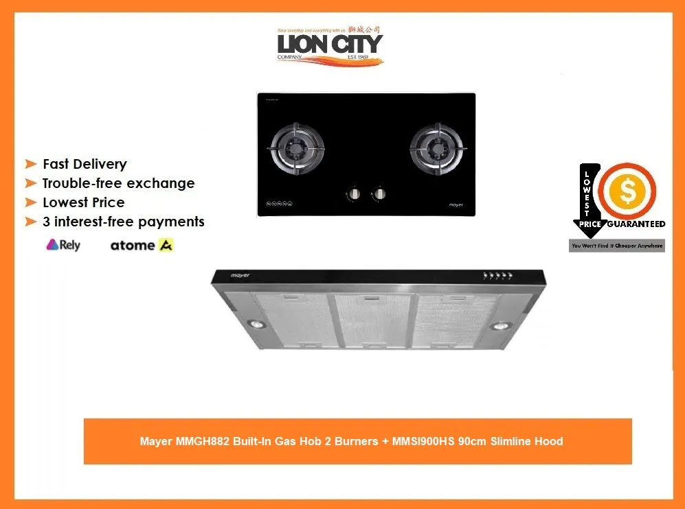 Mayer MMGH882 Built-In Gas Hob 2 Burners   MMSI900HS 90cm Slimline Hood