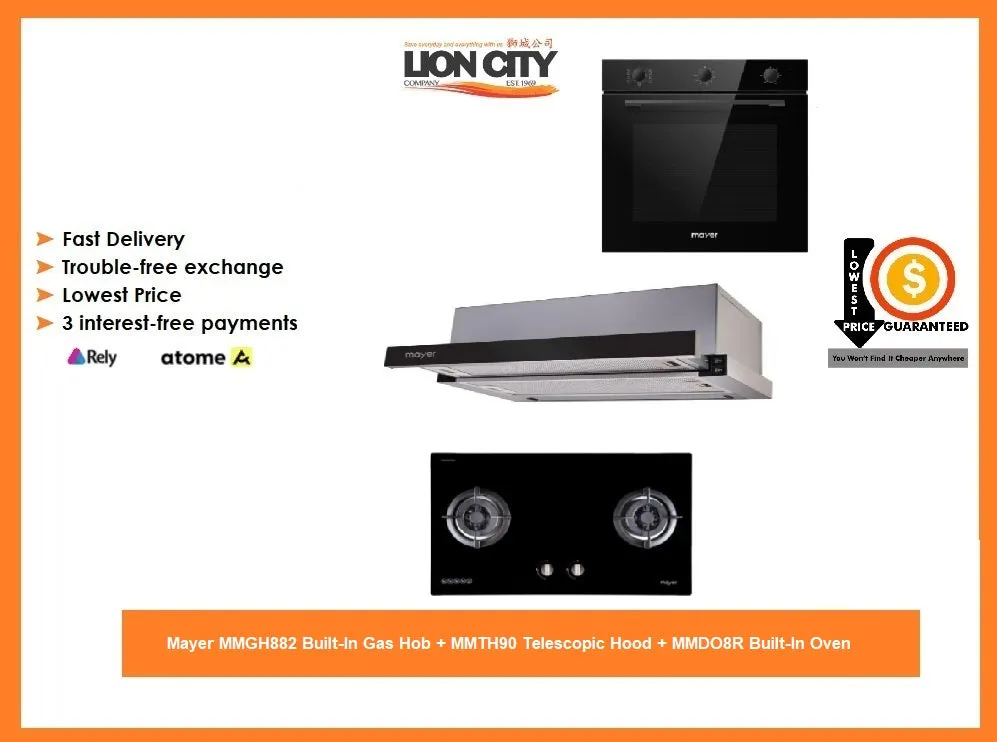 Mayer MMGH882 Built-In Gas Hob   MMTH90 Telescopic Hood   MMDO8R Built-In Oven