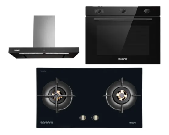 Mayer MMGH8821HI 86cm 2 Burner Glass Gas Hob   MMBCH900I Chimney Hood   MMDO8R 60 cm Built-in Oven with Smoke Ventilation