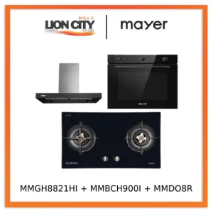 Mayer MMGH8821HI 86cm 2 Burner Glass Gas Hob   MMBCH900I Chimney Hood   MMDO8R 60 cm Built-in Oven with Smoke Ventilation