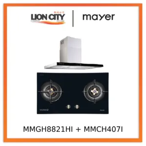Mayer MMGH8821HI 86cm 2 Burner Glass Gas Hob   MMCH407I 90cm Chimney Hood