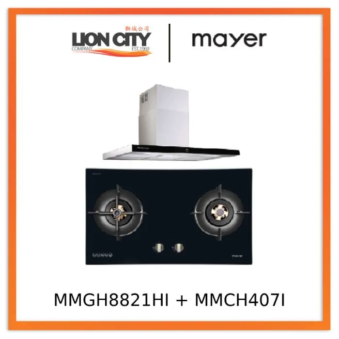 Mayer MMGH8821HI 86cm 2 Burner Glass Gas Hob   MMCH407I 90cm Chimney Hood