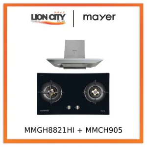 Mayer MMGH8821HI 86cm 2 Burner Glass Gas Hob   MMCH905 90cm Chimney Hood