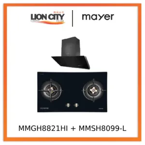 Mayer MMGH8821HI 86cm 2 Burner Glass Gas Hob   MMSH8099-L Angled Chimney Hood