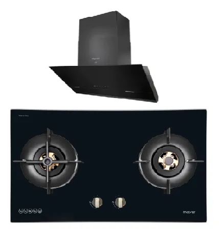 Mayer MMGH8821HI 86cm 2 Burner Glass Gas Hob   MMSH8099-L Angled Chimney Hood